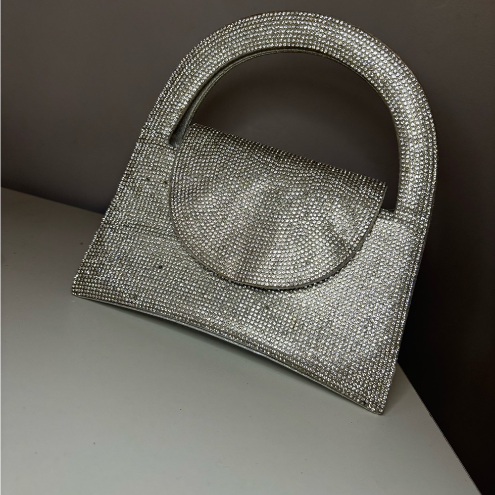 Akira Rhinestone Top Handle Bag – Silver Sparkly Statement Purse